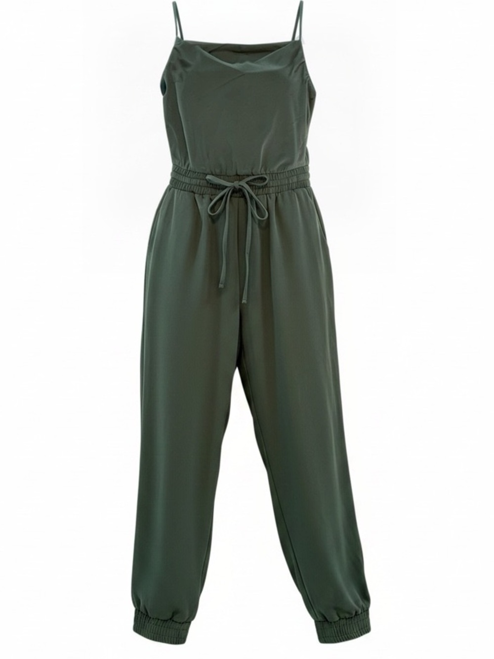 CALVIN KLEIN Olive green spaghetti strap one piece jogger jumpsuit size 4